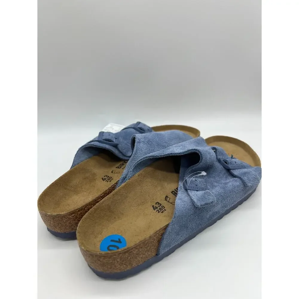 Birkenstock Zurich Sandals Suede Elemental Blue Buckle Mule Men Size 10 NWT